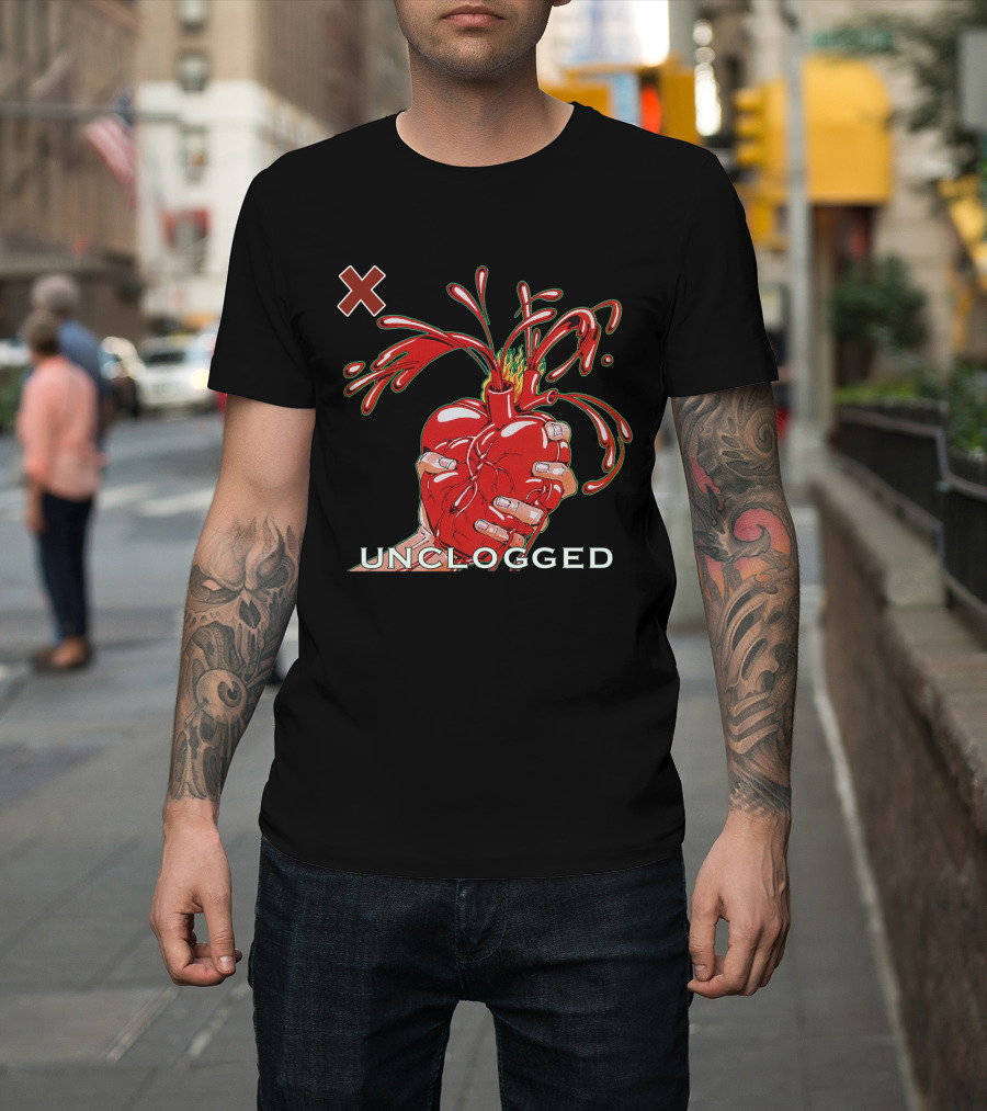 X 07 Unclogged Heart In Hand With Splashing Visuals T-Shirt