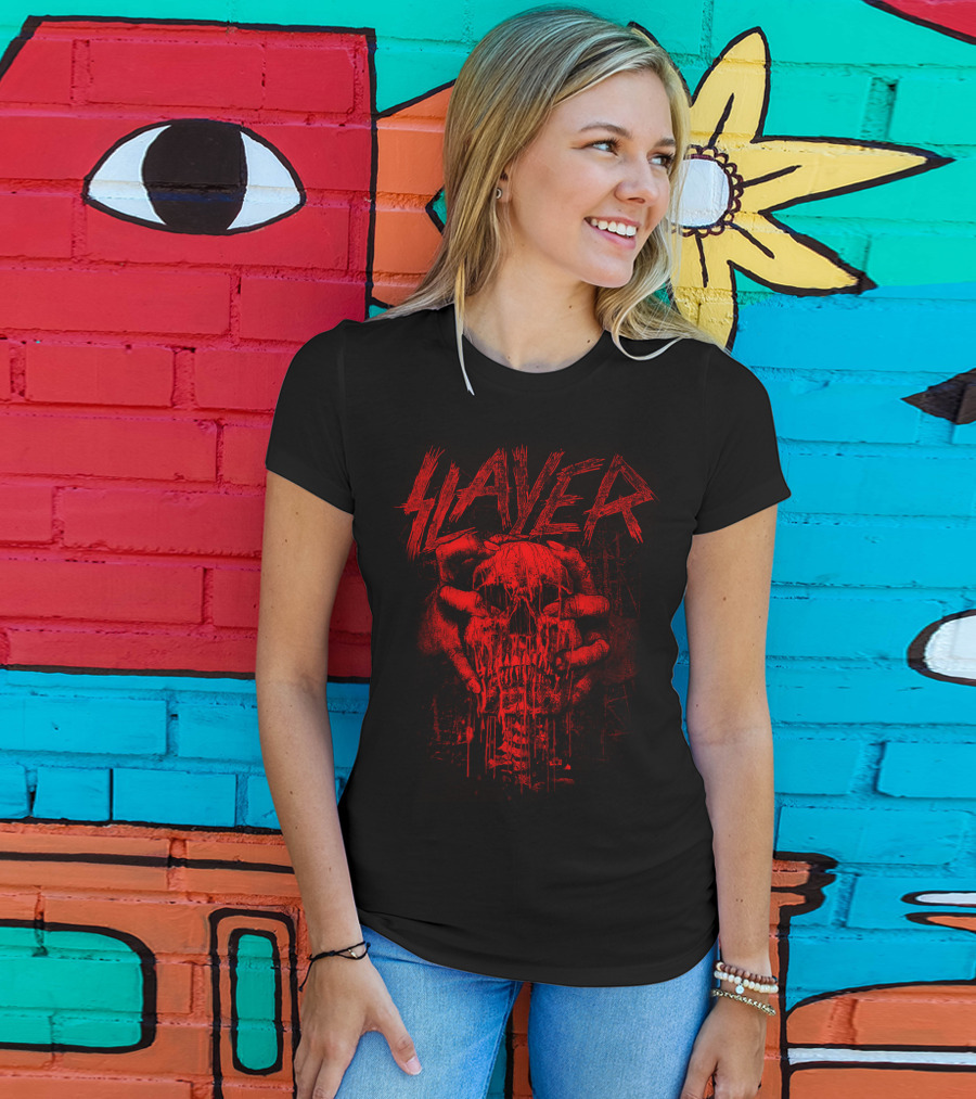 Slayer Red Skull With Hands Gripping Face T-Shirt