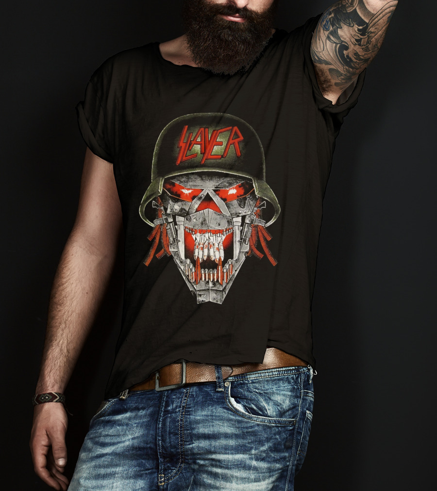 Slayer Skull Soldier Helmet Red Eyes T-Shirt