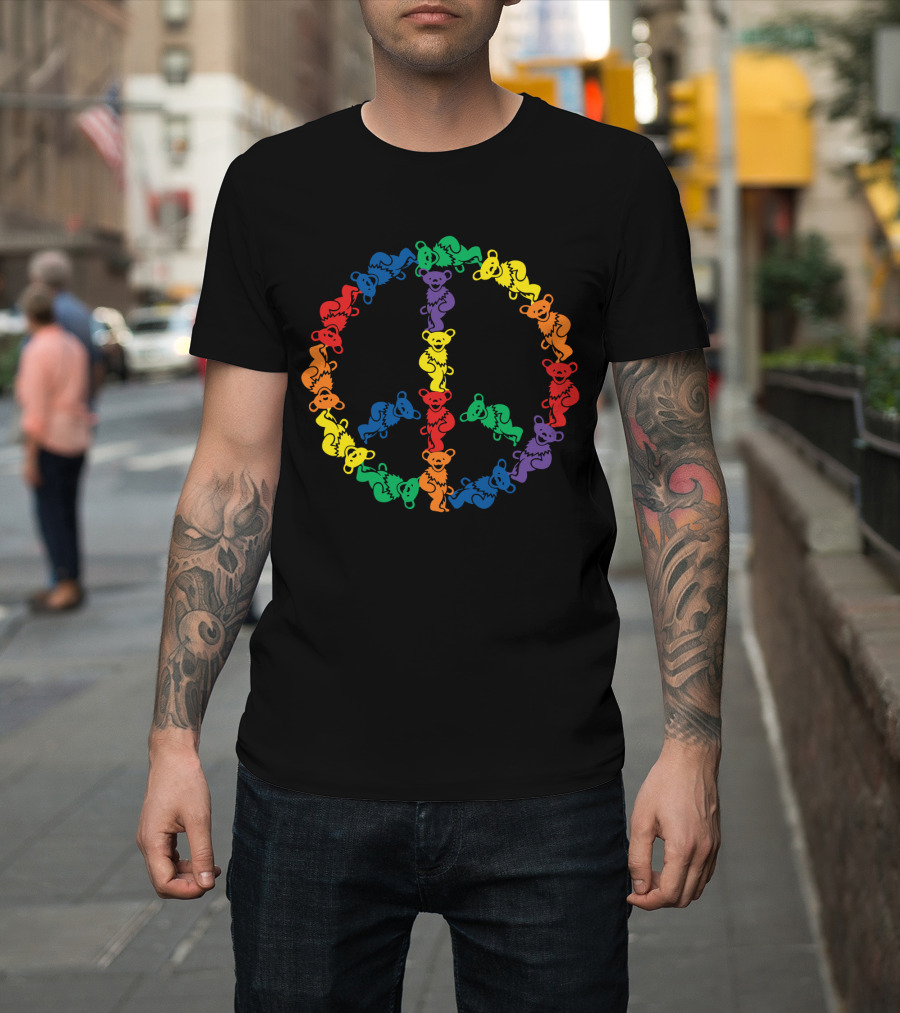 Grateful Dead Rainbow Dancing Bears Peace Sign T-Shirt