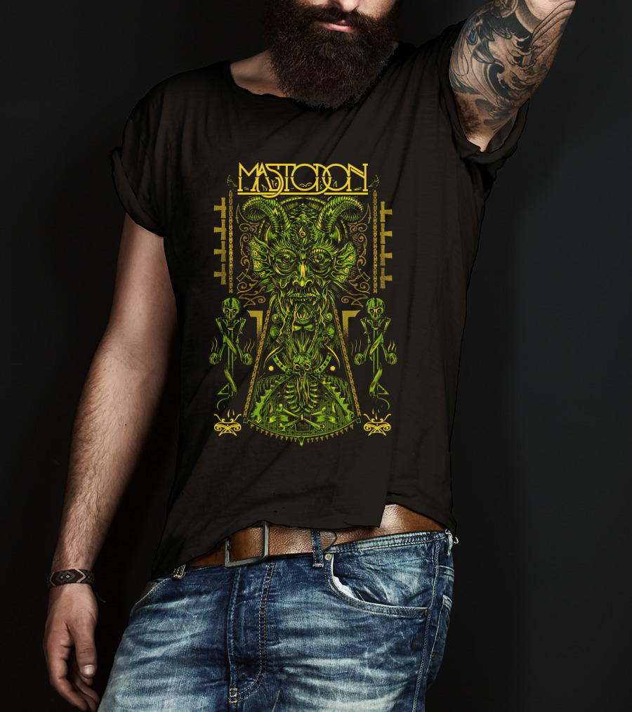 Mastodon Green Demonic Creature With Horns And Mystical T-Shirt