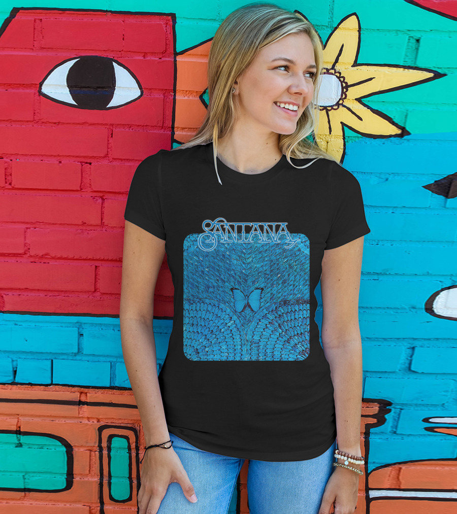 Santana Blue Butterfly And Feathers T-Shirt