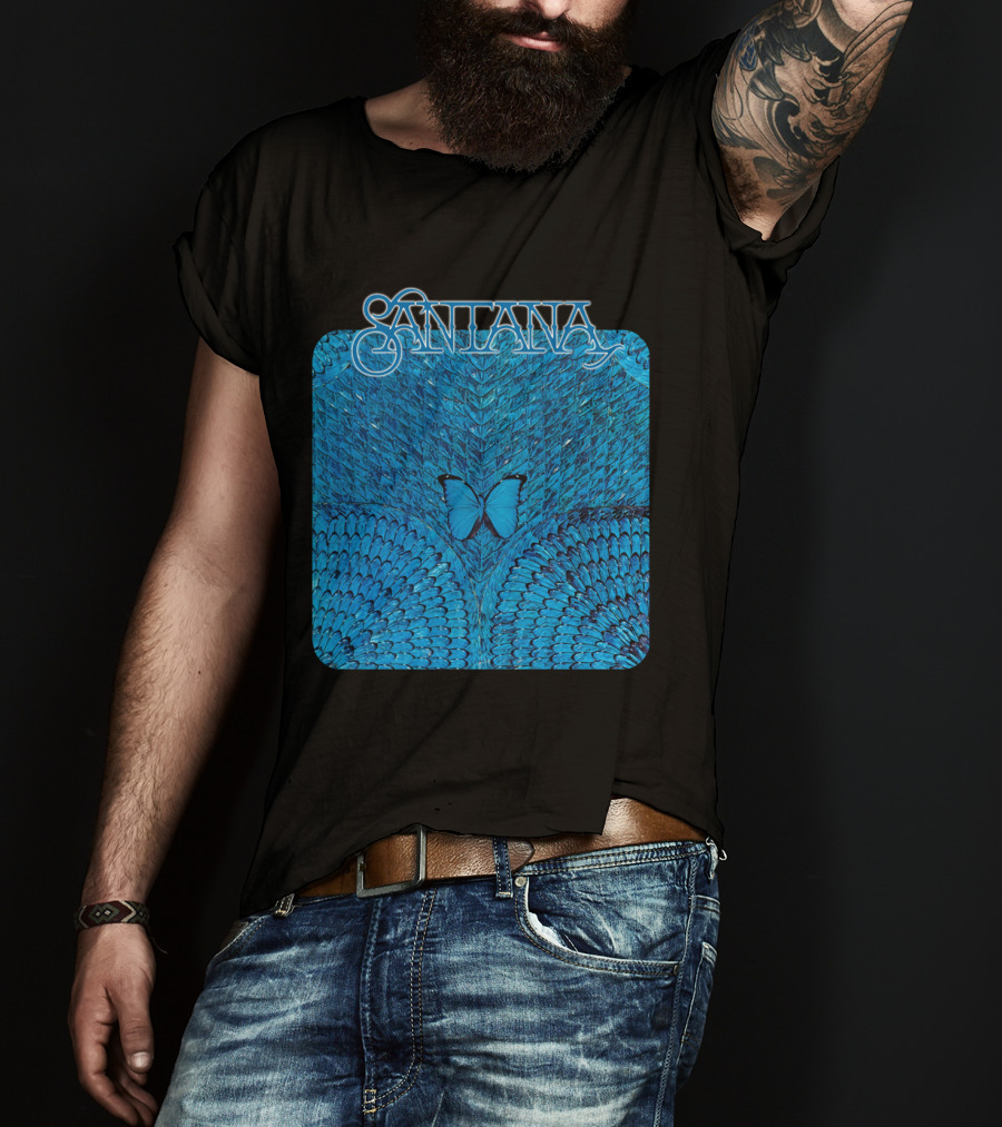 Santana Blue Butterfly And Feathers T-Shirt