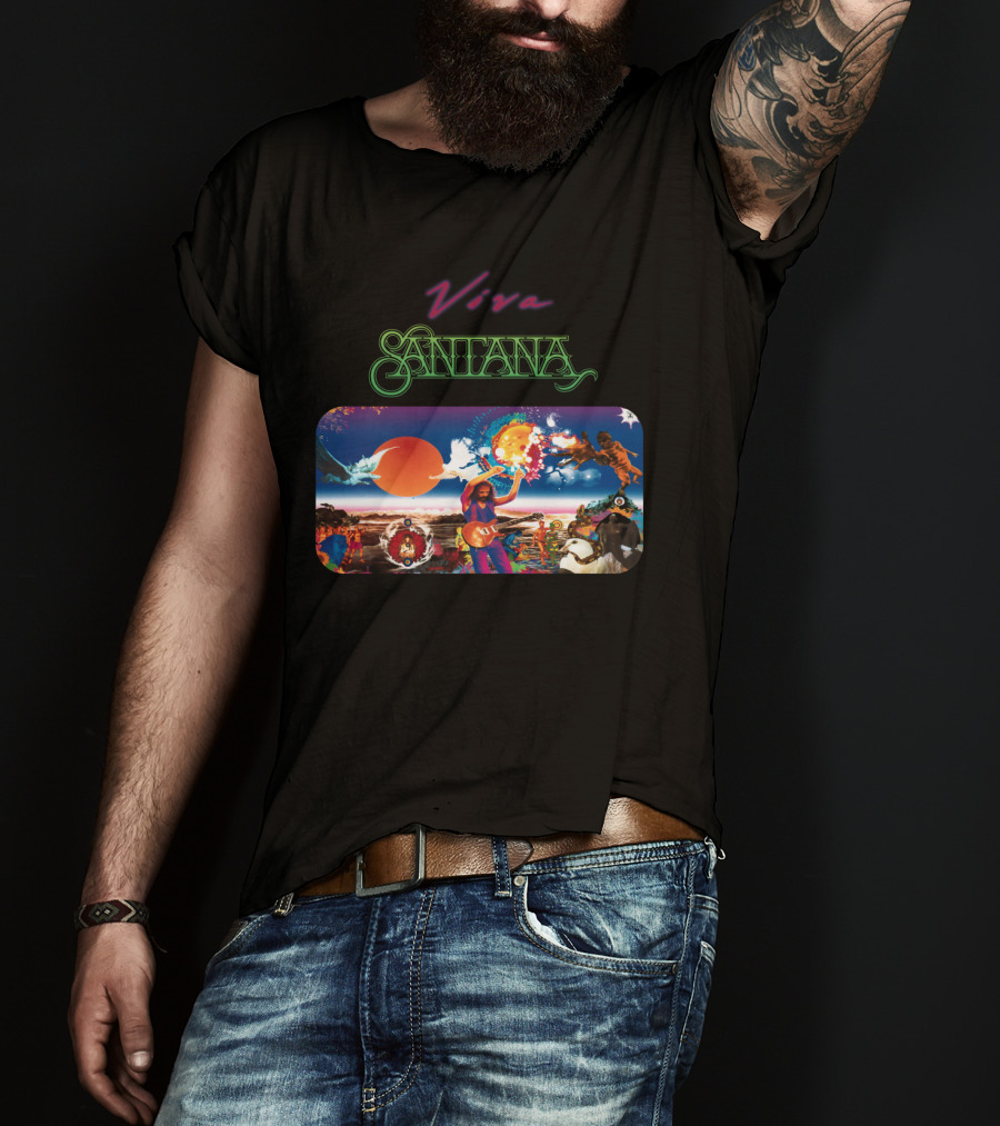 Viva Santana Psychedelic Artwork Collage T-Shirt