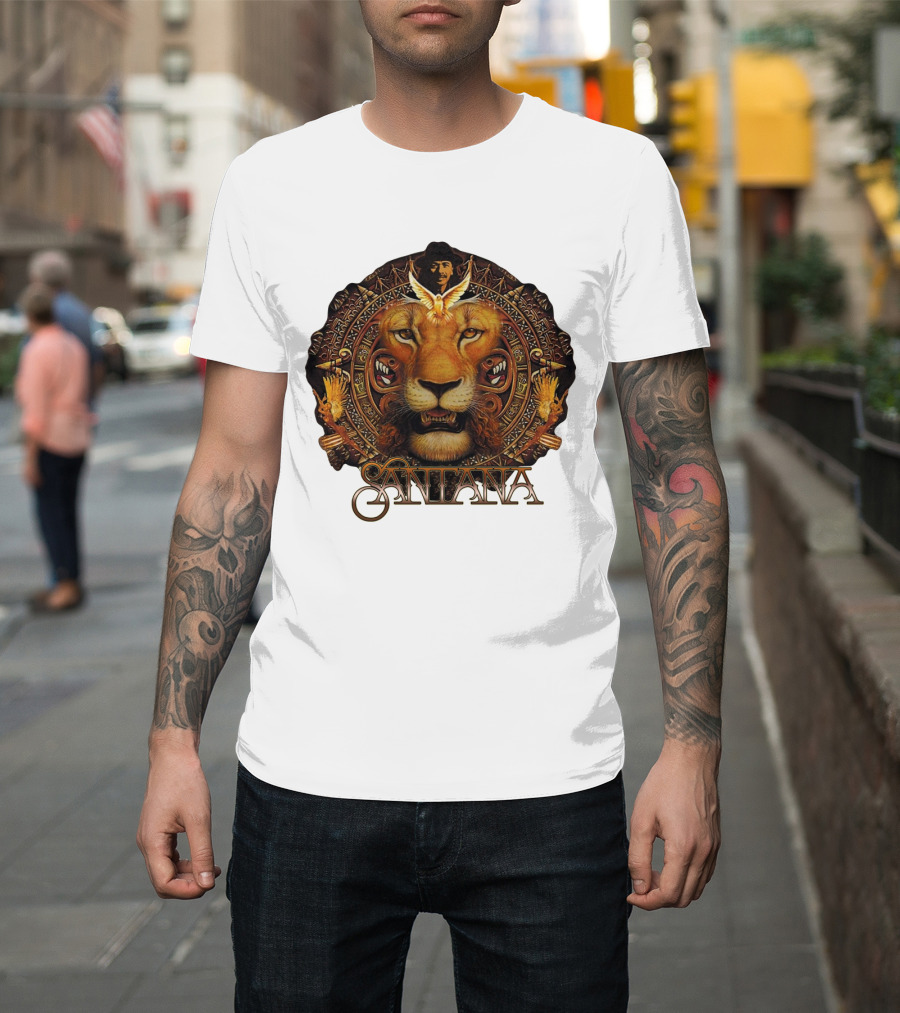 Santana Lion Artwork With Intricate Circular Motif T-Shirt