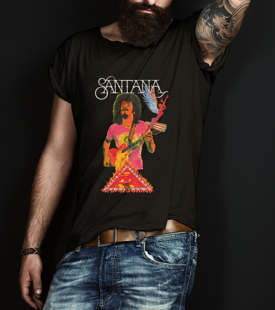 Santana Guitar Art With Angel And Pyramid T-Shirt