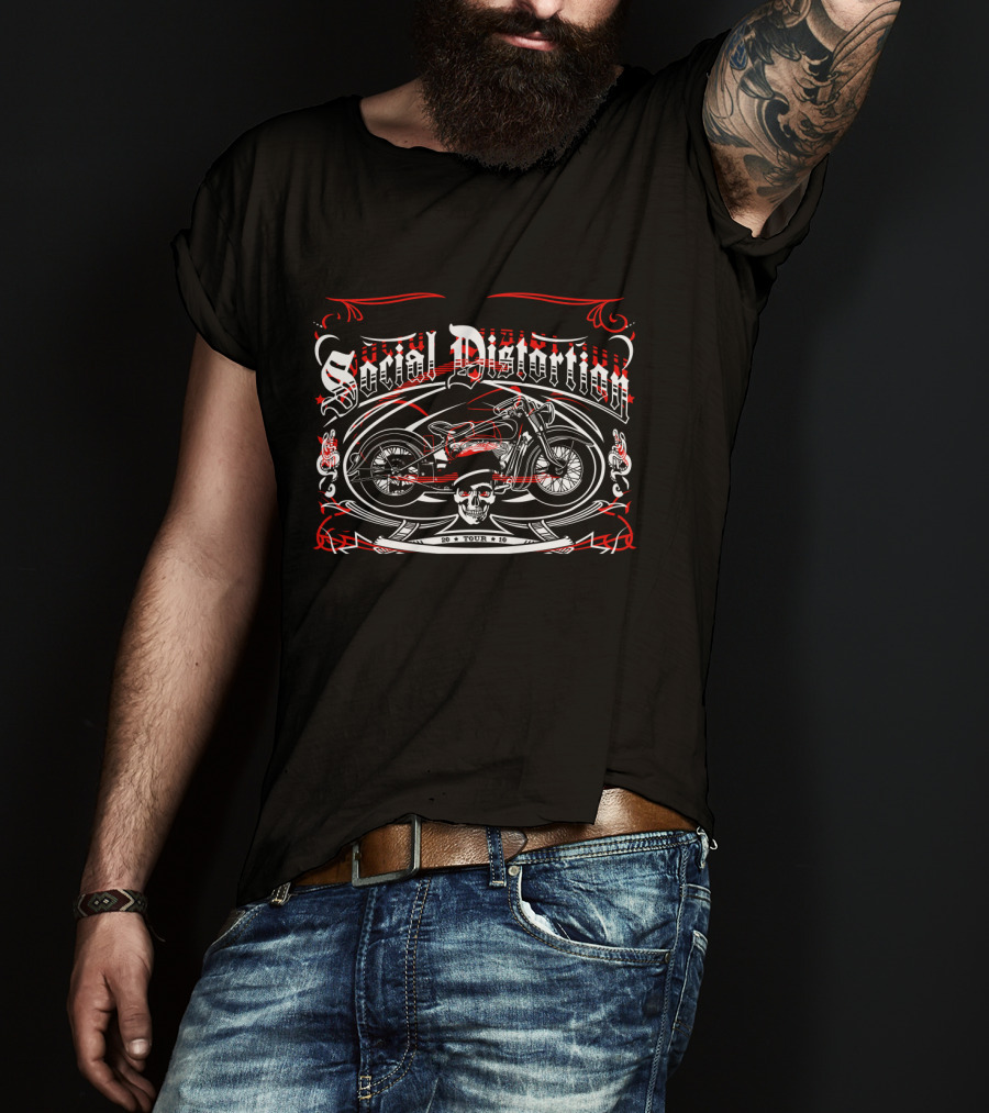 Social Distortion 2010 Tour Motorcycle Skull T-Shirt