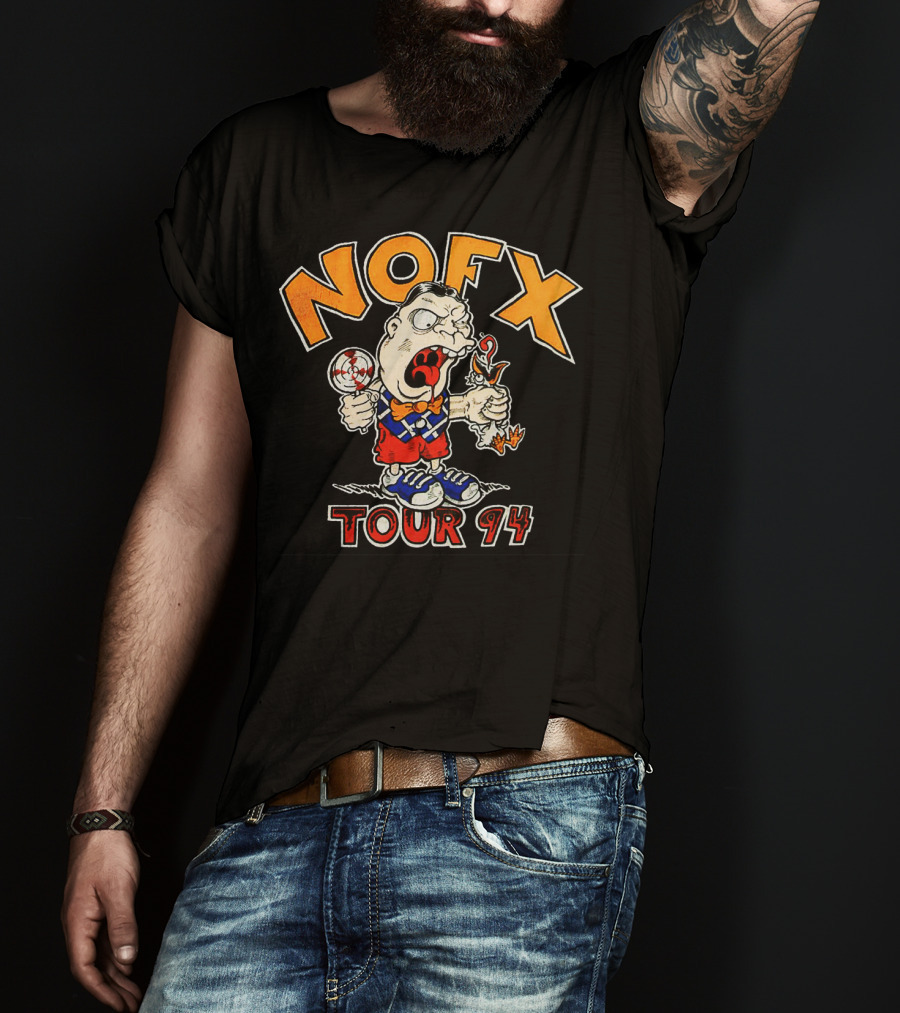 Nofx Tour 94 Cartoon Character With Slingshot And Roast Chicken T-Shirt