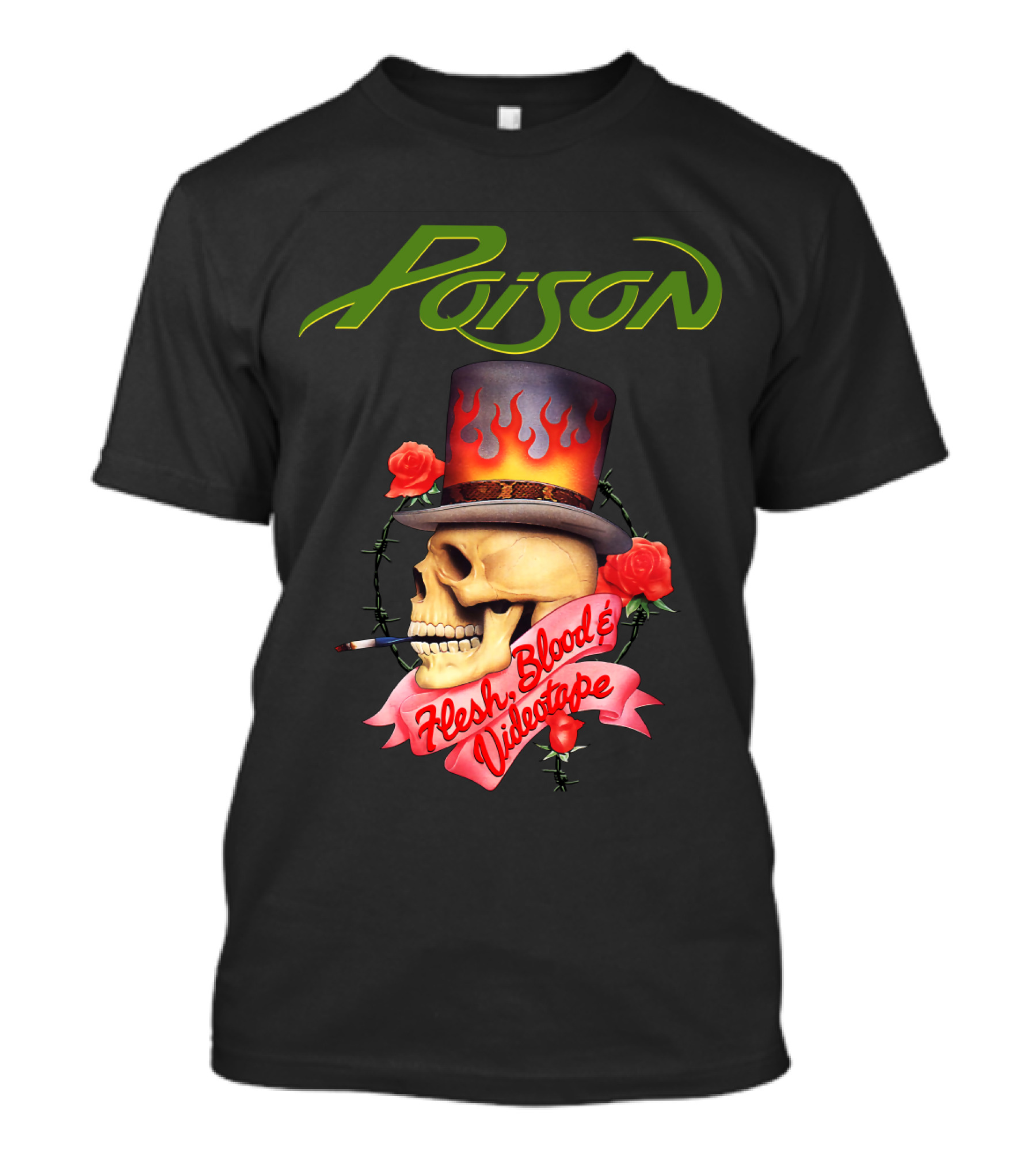Poison Flesh Blood & Videotape Skull With Roses And Cigarette T-Shirt