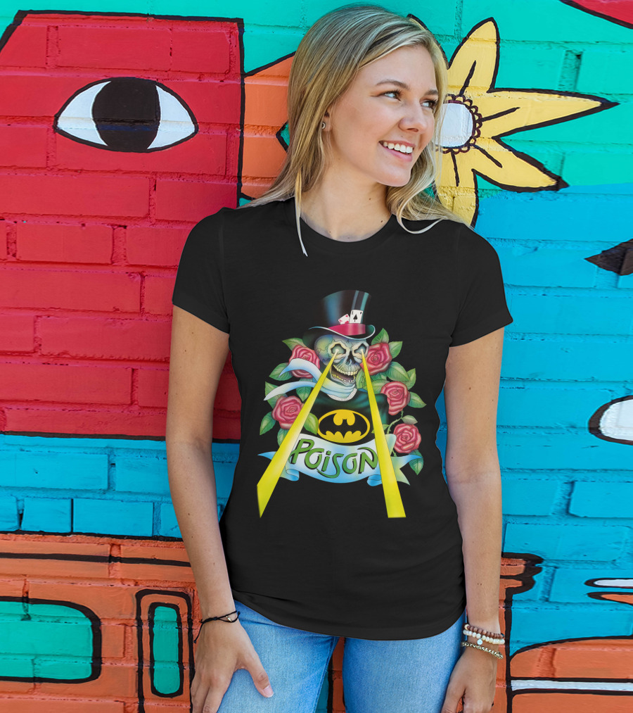 Poison Skull With Top Hat And Roses Featuring Bat T-Shirt
