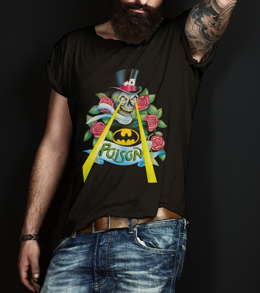 Poison Skull With Top Hat And Roses Featuring Bat T-Shirt
