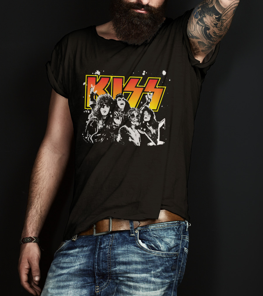 Kiss Band Black And White Group Photo T-Shirt