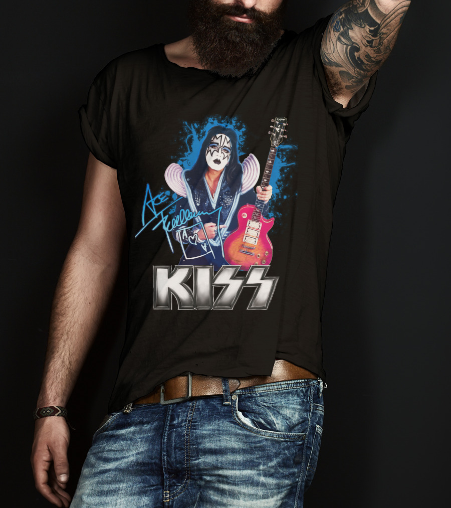 Kiss Ace Frehley Signature Graphic Guitar Art T-Shirt