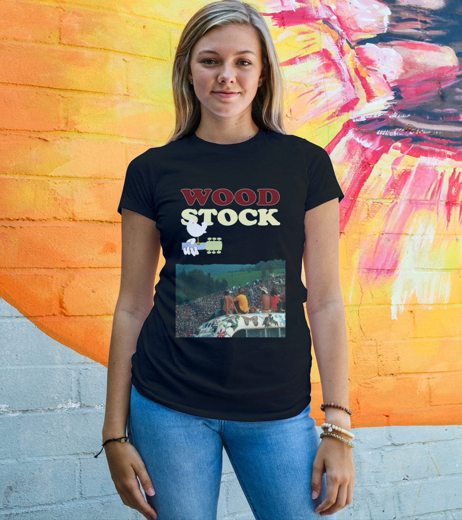 Woodstock Peace Festival Sitting On Decorated Hippie Bus T-Shirt