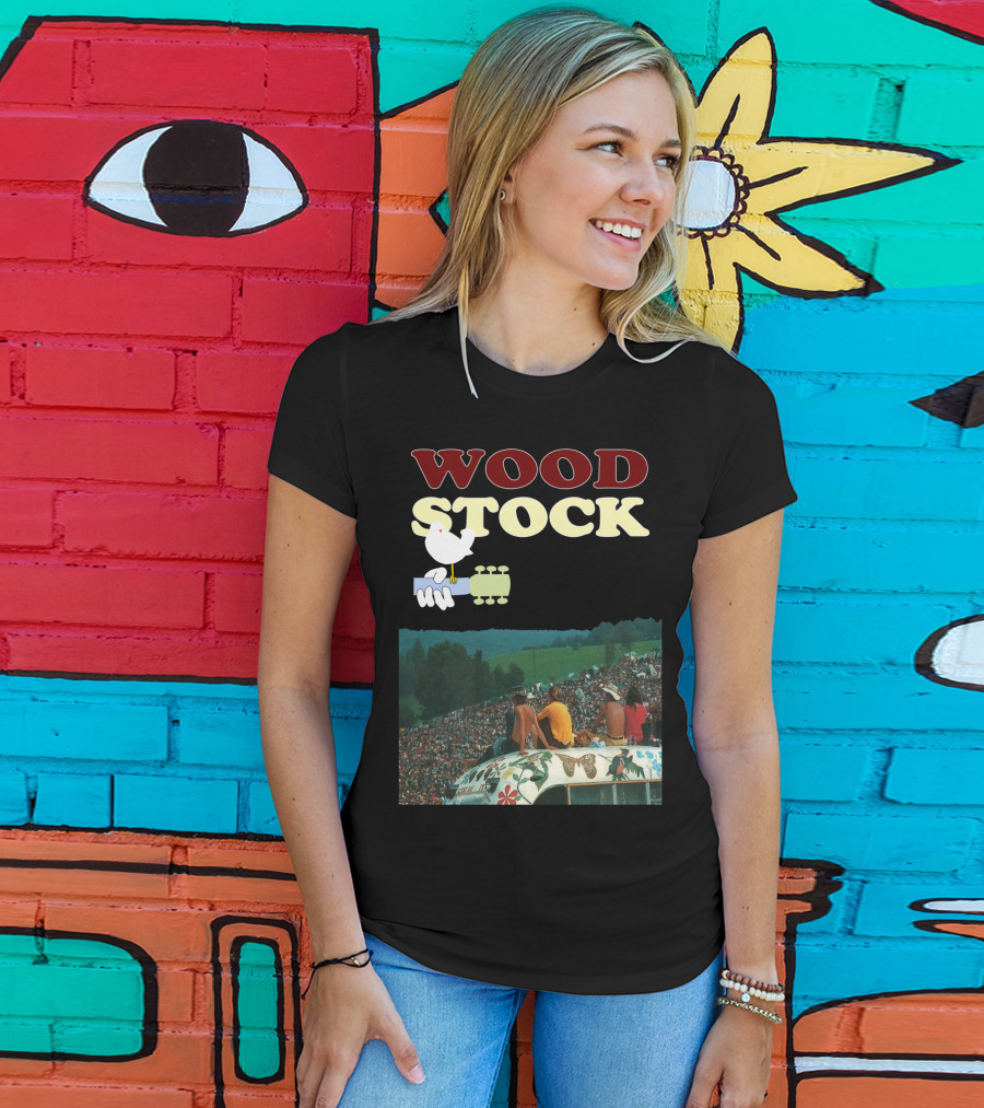 Woodstock Peace Festival Sitting On Decorated Hippie Bus T-Shirt