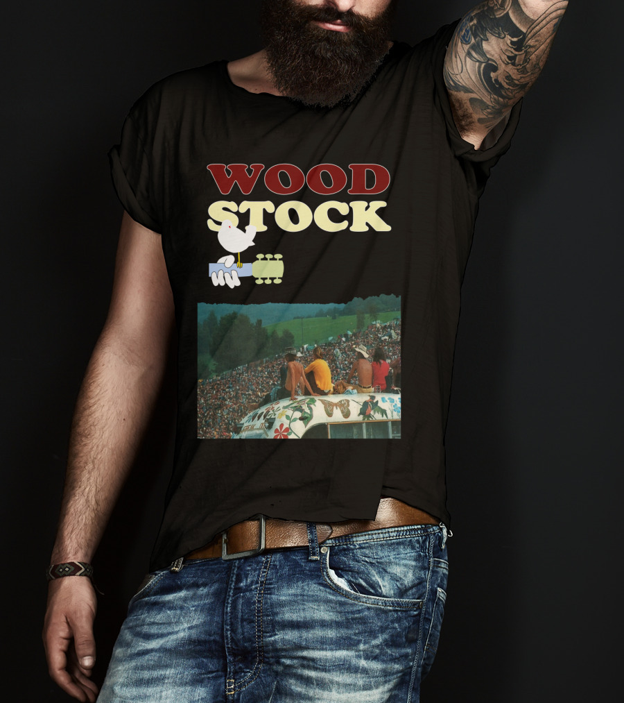 Woodstock Peace Festival Sitting On Decorated Hippie Bus T-Shirt