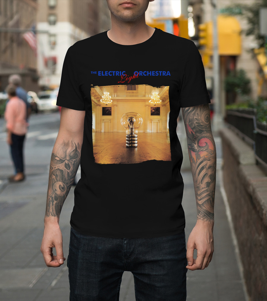 Electric Light Orchestra Lightbulb Room Chandelier Scene T-Shirt