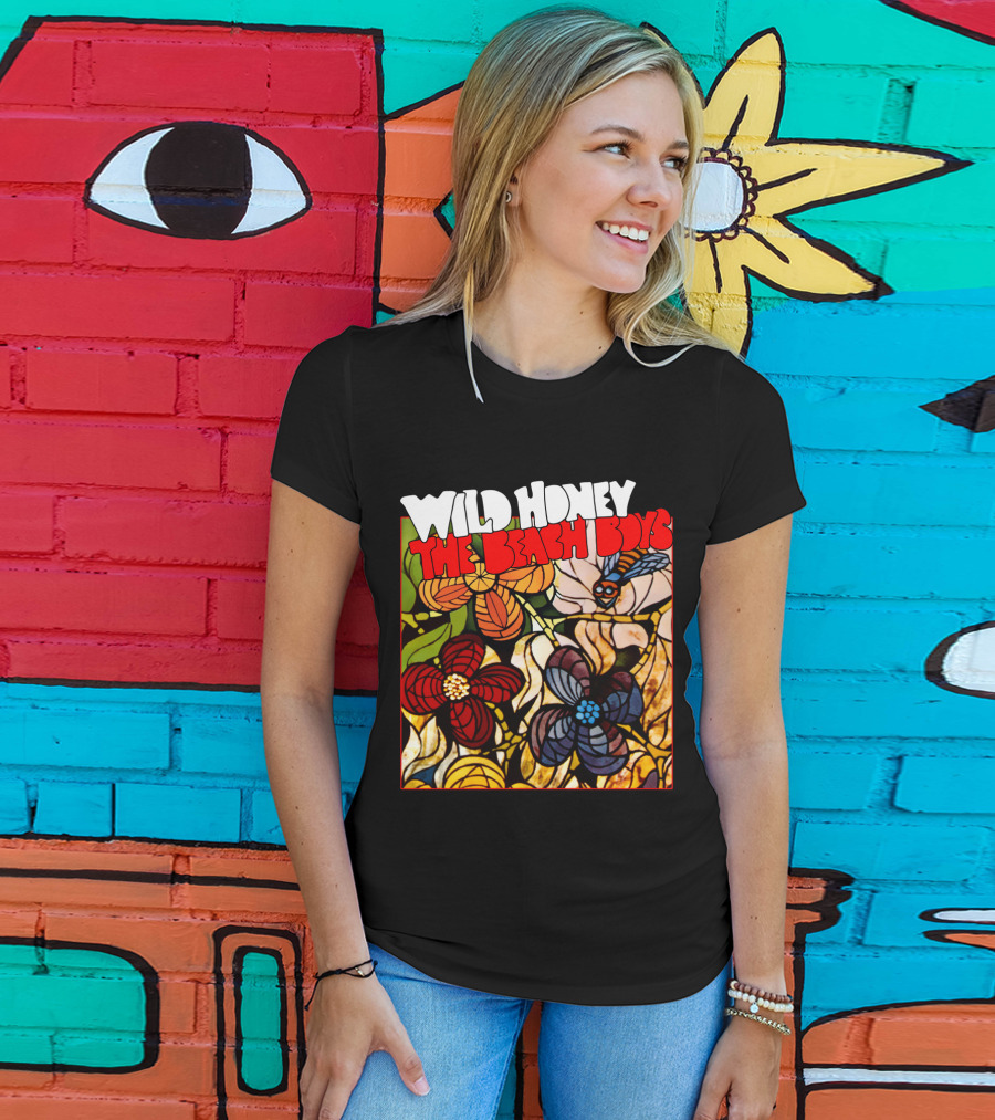 Wild Honey The Beach Boys Flowers And Bee Stained Glass Style T-Shirt