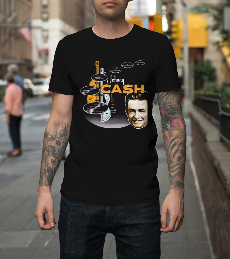 Johnny Cash Man In Black Hot And Blue Guitar Songs T-Shirt