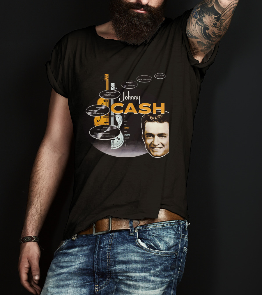 Johnny Cash Man In Black Hot And Blue Guitar Songs T-Shirt
