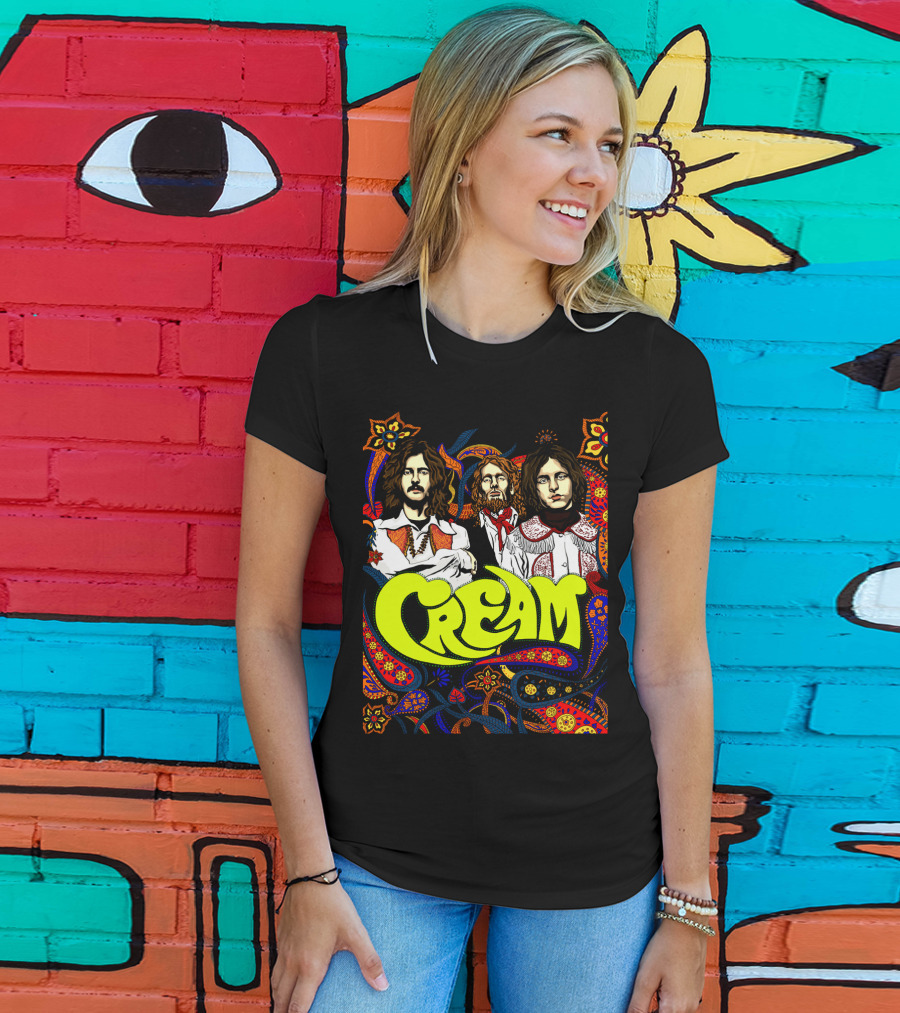 Cream Psychedelic Music Legends Portrait With Vibrant 60s T-Shirt