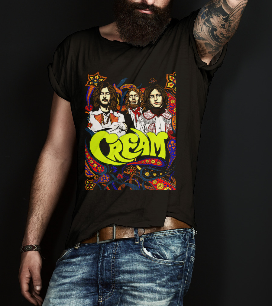 Cream Psychedelic Music Legends Portrait With Vibrant 60s T-Shirt