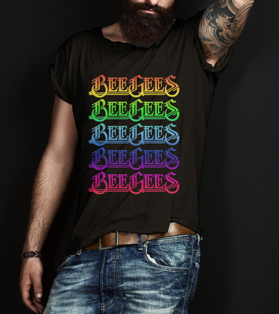 Bee Gees Rainbow Text Multi-Color Typography T-Shirt