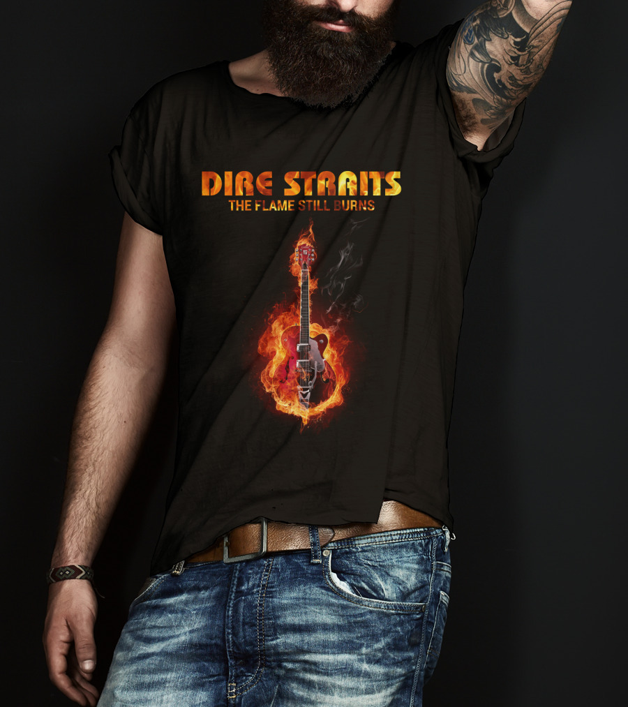 Dire Straits The Flame Still Burns Gibson Les Paul Guitar Inferno T-Shirt