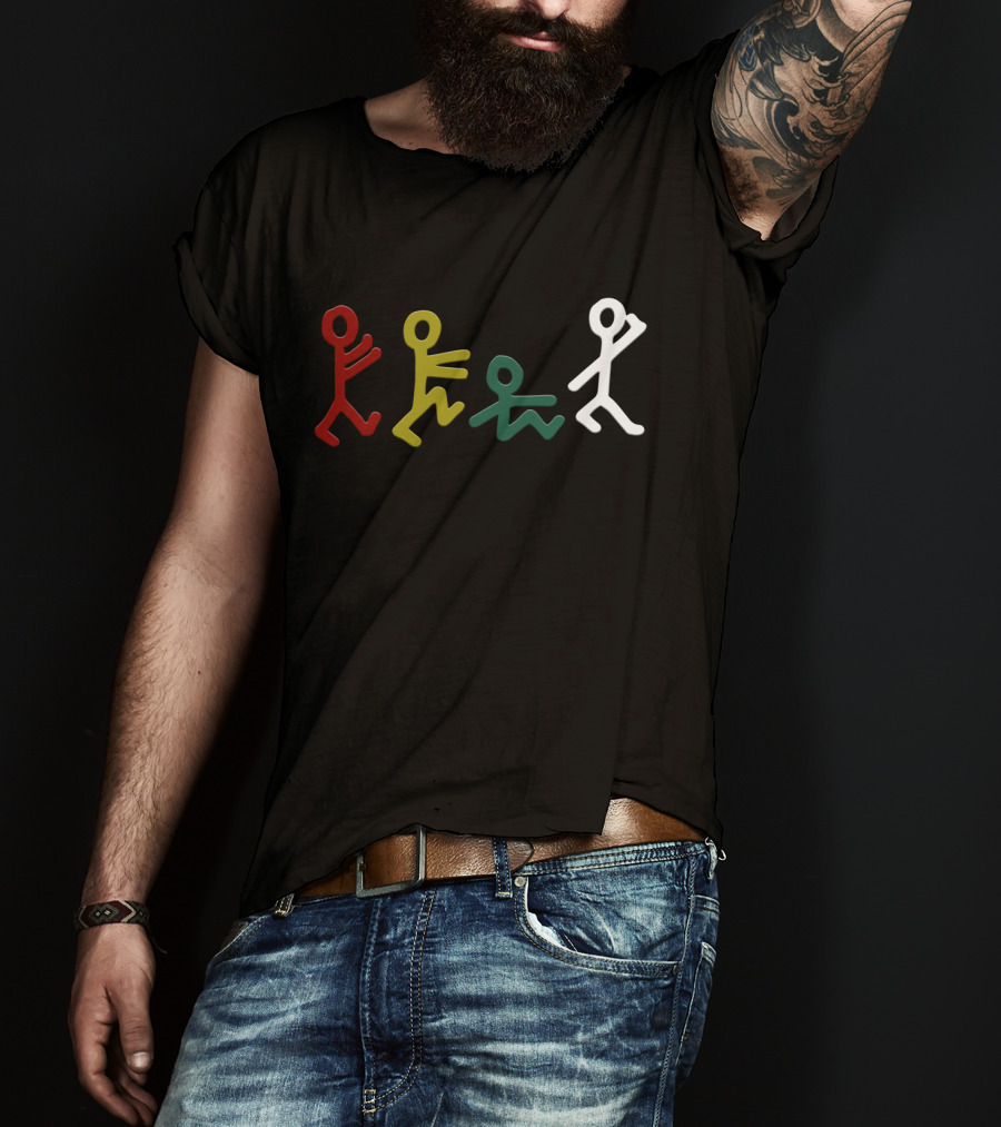 Atcq Stick Figures Red Green Yellow White T-Shirt