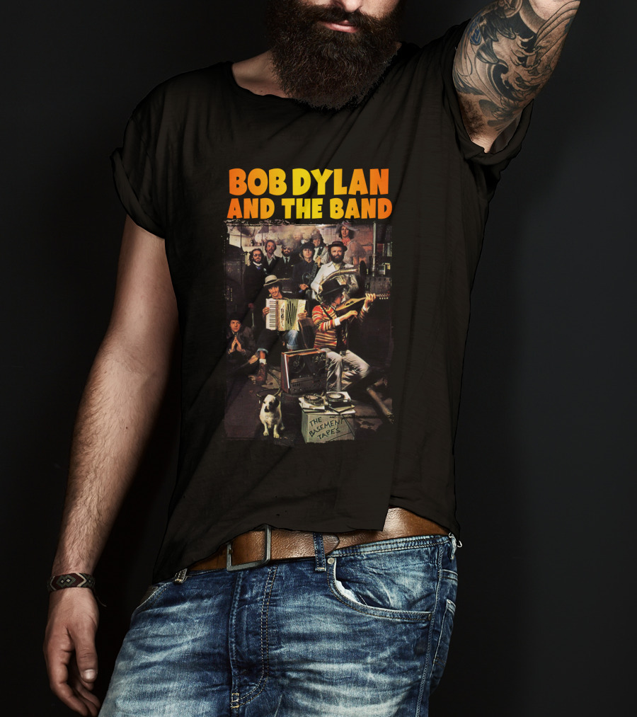 Bob Dylan And The Band The Basement Tapes Group Photo With Instruments And Dog T-Shirt