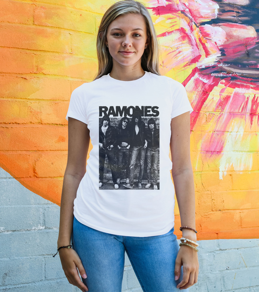 Ramones Black And White Band Photo Iconic Punk Rock Group T-Shirt