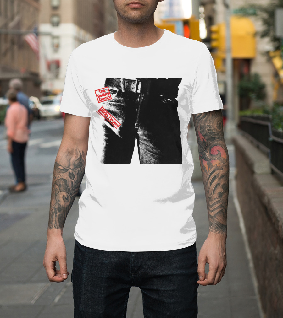 The Rolling Stones Sticky Fingers 1971 Iconic Black And White Jean Zipper T-Shirt