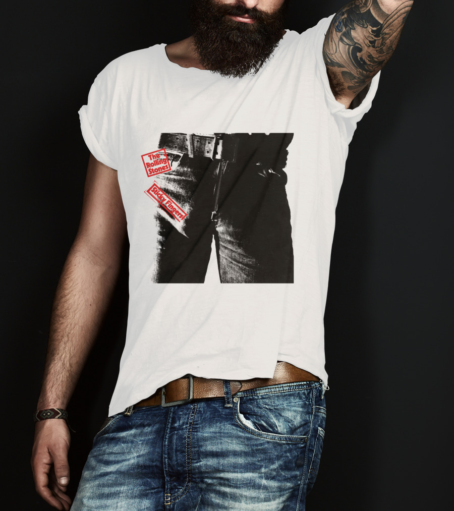 The Rolling Stones Sticky Fingers 1971 Iconic Black And White Jean Zipper T-Shirt
