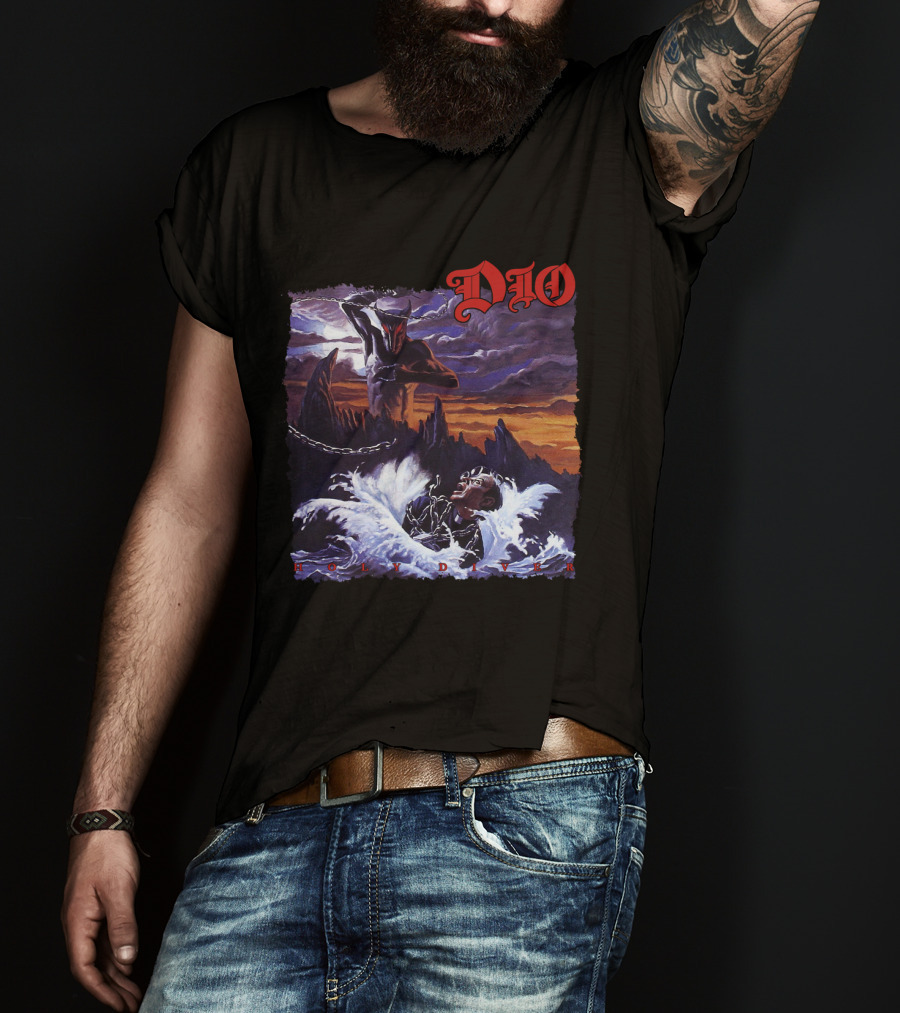 Dio Holy Diver Vintage Album Artwork Ocean Demon And Chains T-Shirt