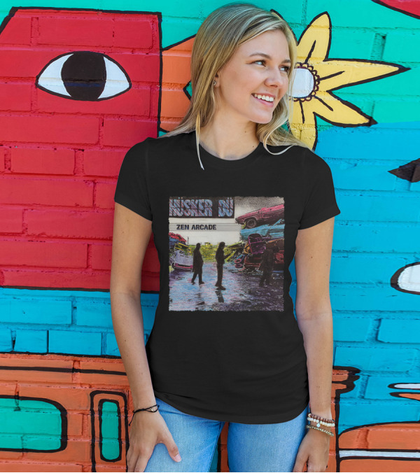 Husker Du Zen Arcade Album Cover With Silhouetted Figures And Junkyard Scene T-Shirt