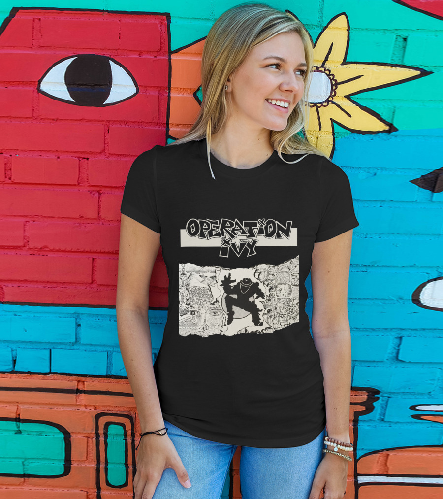 Operation Ivy Energy Album Cover Black And White Silhouetted Figure And Doodle Art T-Shirt
