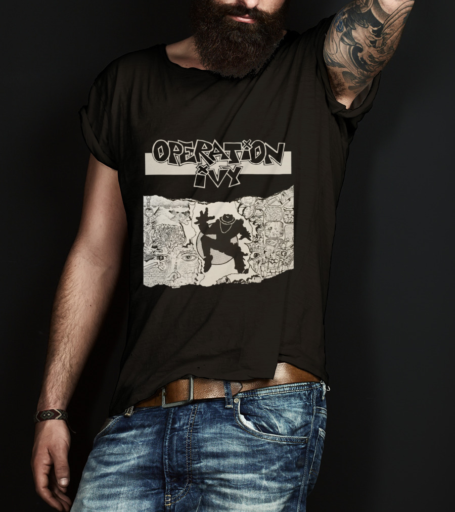 Operation Ivy Energy Album Cover Black And White Silhouetted Figure And Doodle Art T-Shirt
