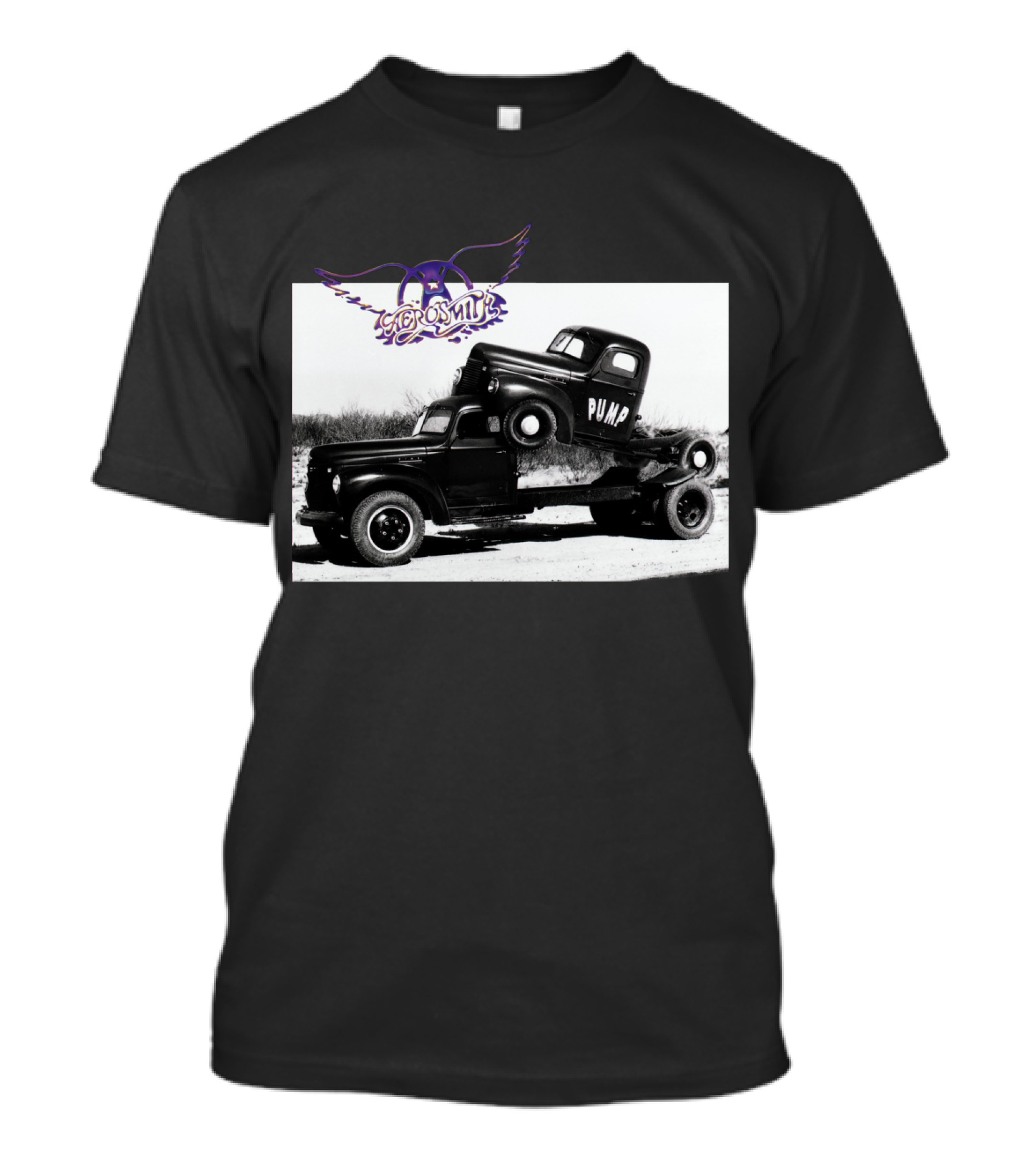 Aerosmith Logo With Trucks And Pump Text T-Shirt