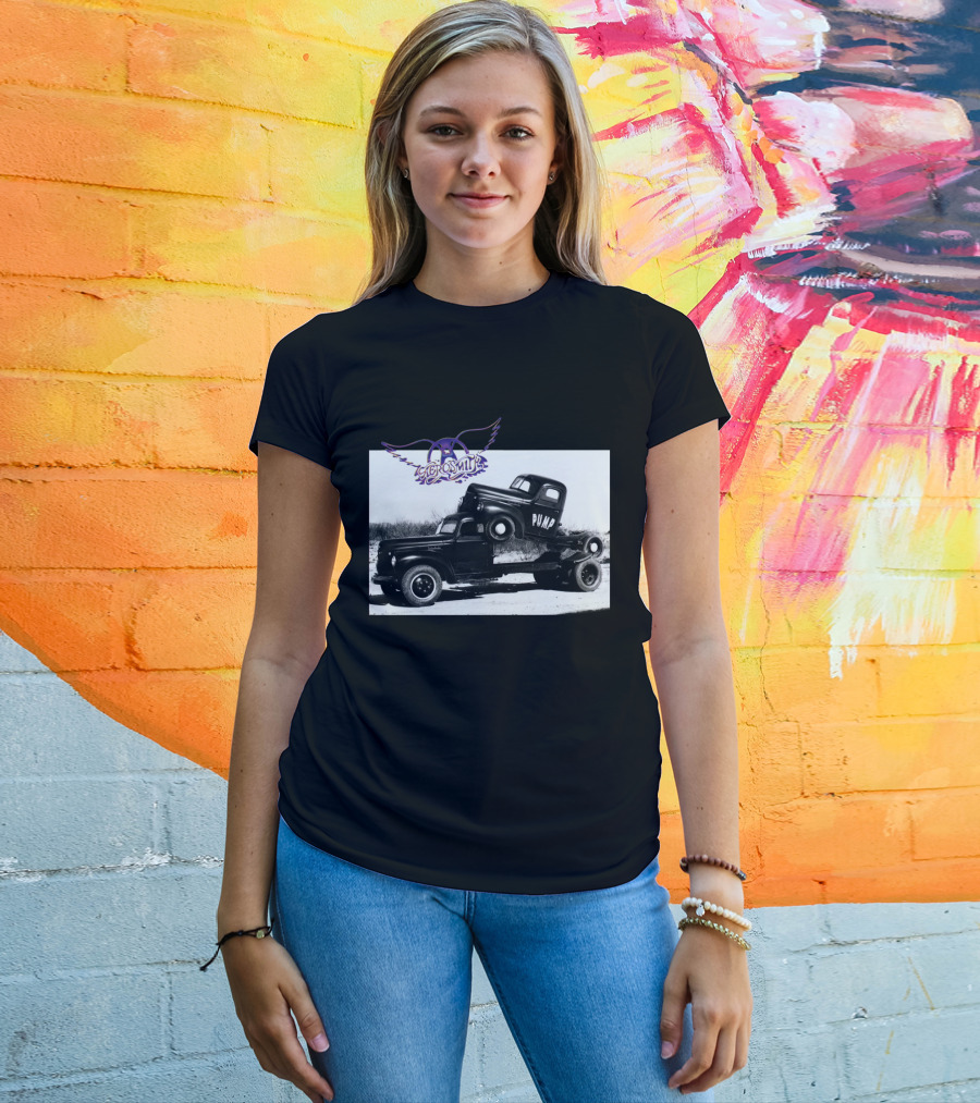 Aerosmith Logo With Trucks And Pump Text T-Shirt