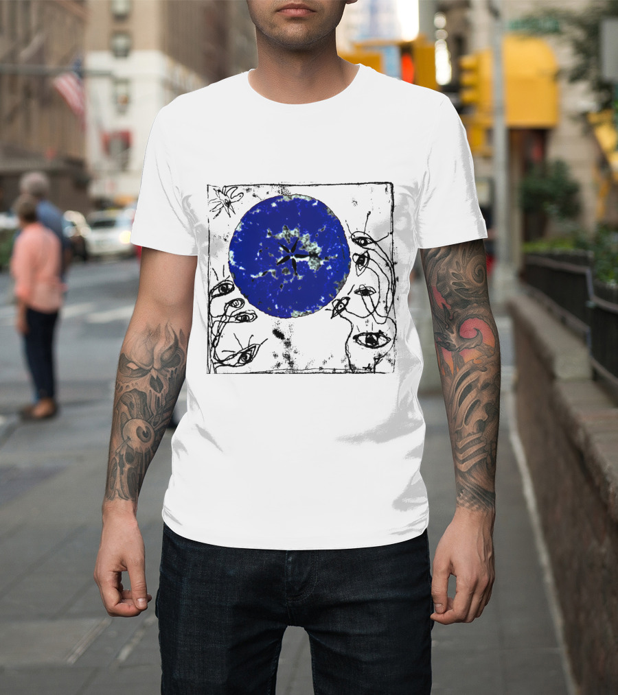 The Cure Wish Album Art Blue Circle with Abstract Eye Drawings T-Shirt