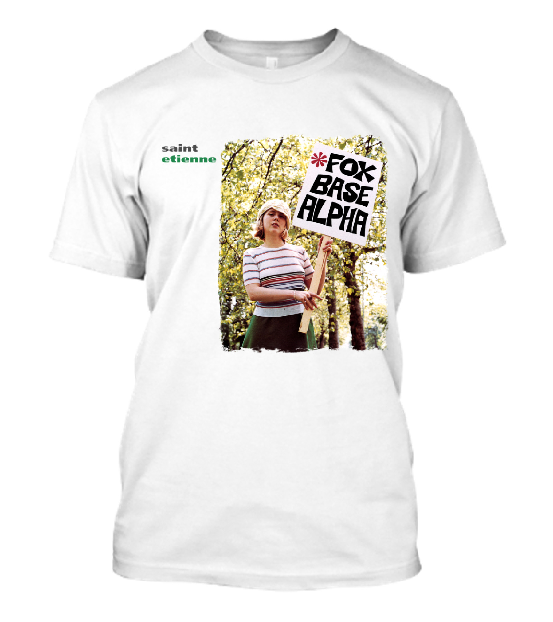 Saint Etienne Foxbase Alpha Woman Holding Sign T-Shirt