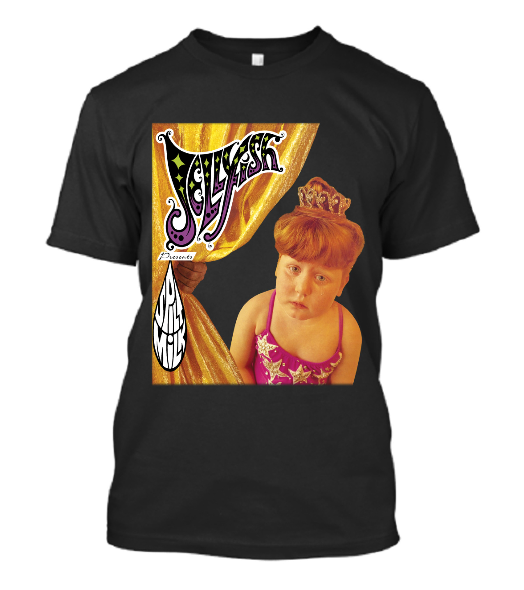 Jellyfish Presents Spilt Milk Girl With Tiara And Curtain T-Shirt