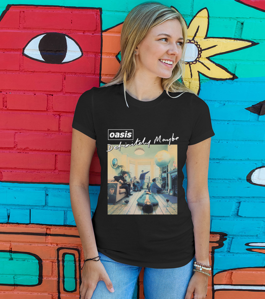 Oasis Definitely Maybe Album Cover Iconic Band Room Scene T-Shirt