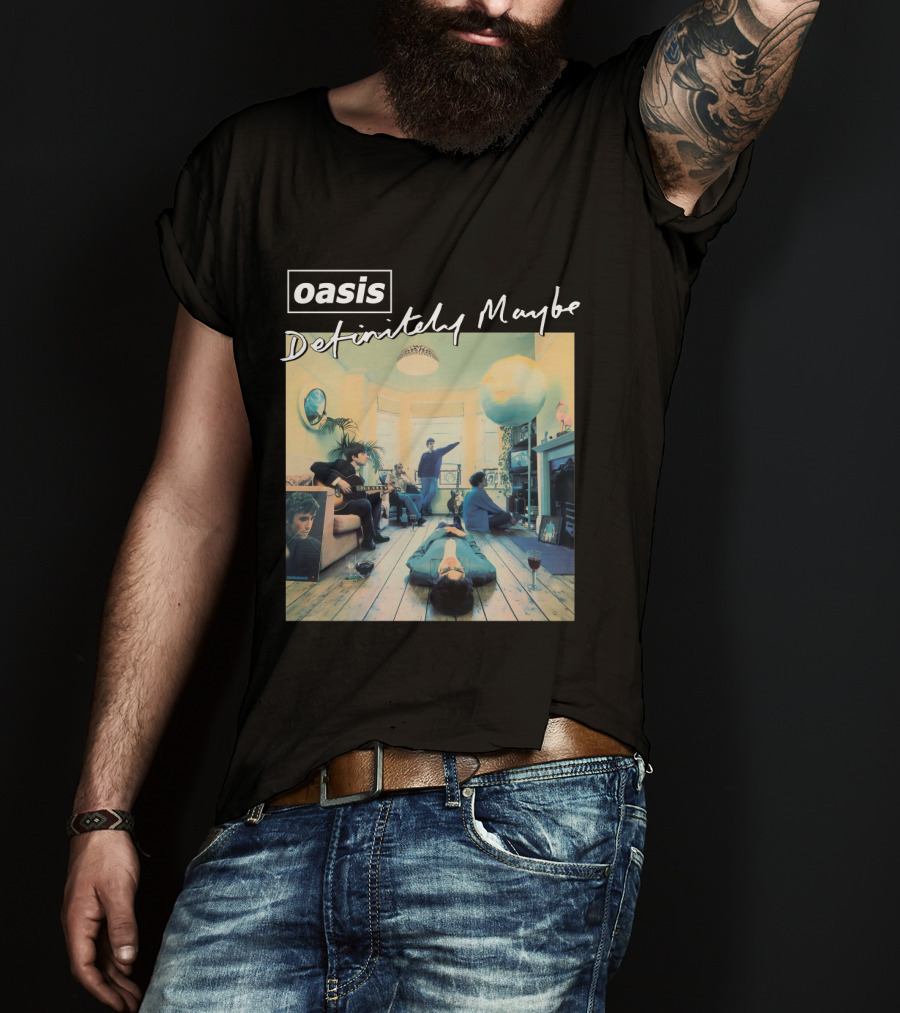 Oasis Definitely Maybe Album Cover Iconic Band Room Scene T-Shirt