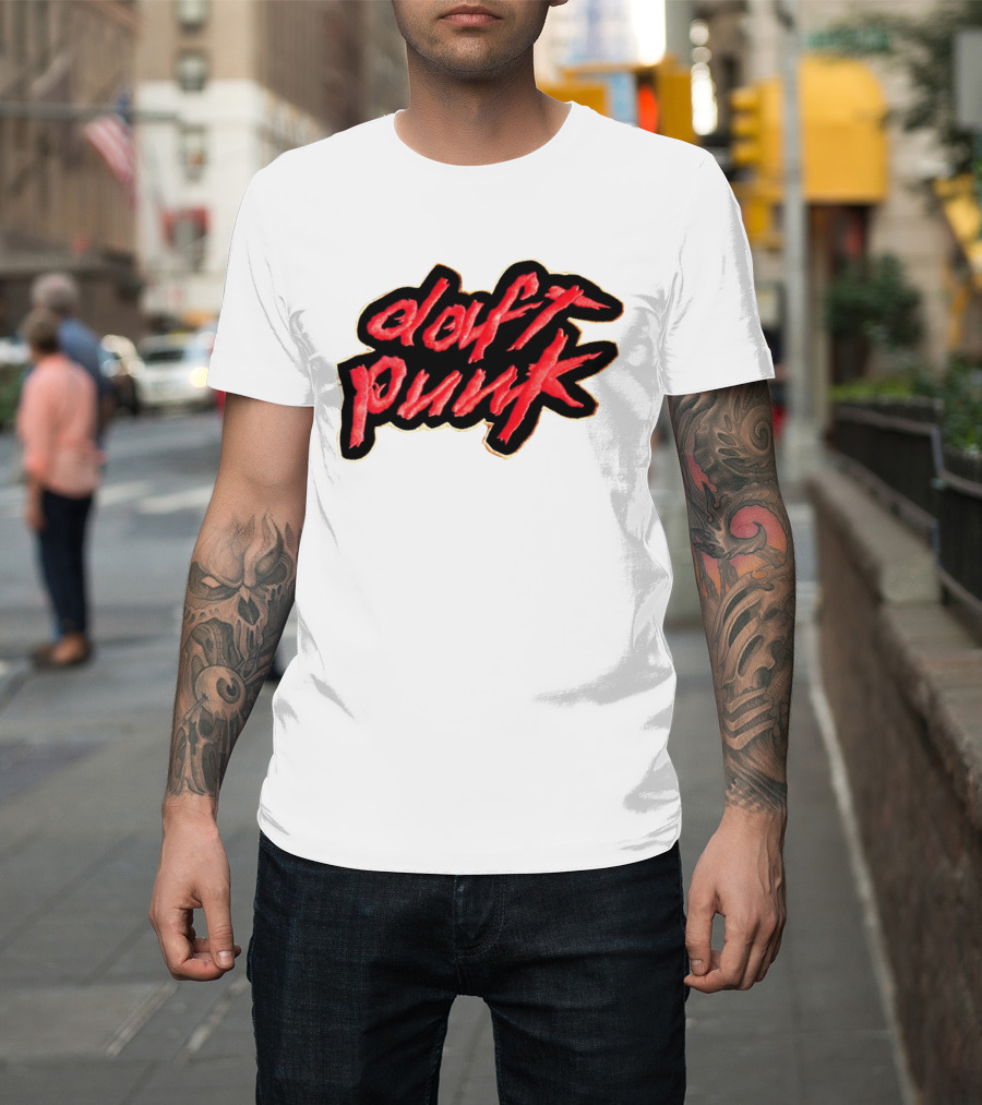 Daft Punk Logo Red Stylized Text T-Shirt