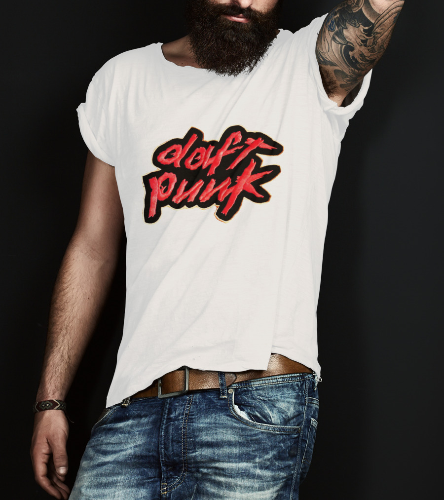 Daft Punk Logo Red Stylized Text T-Shirt
