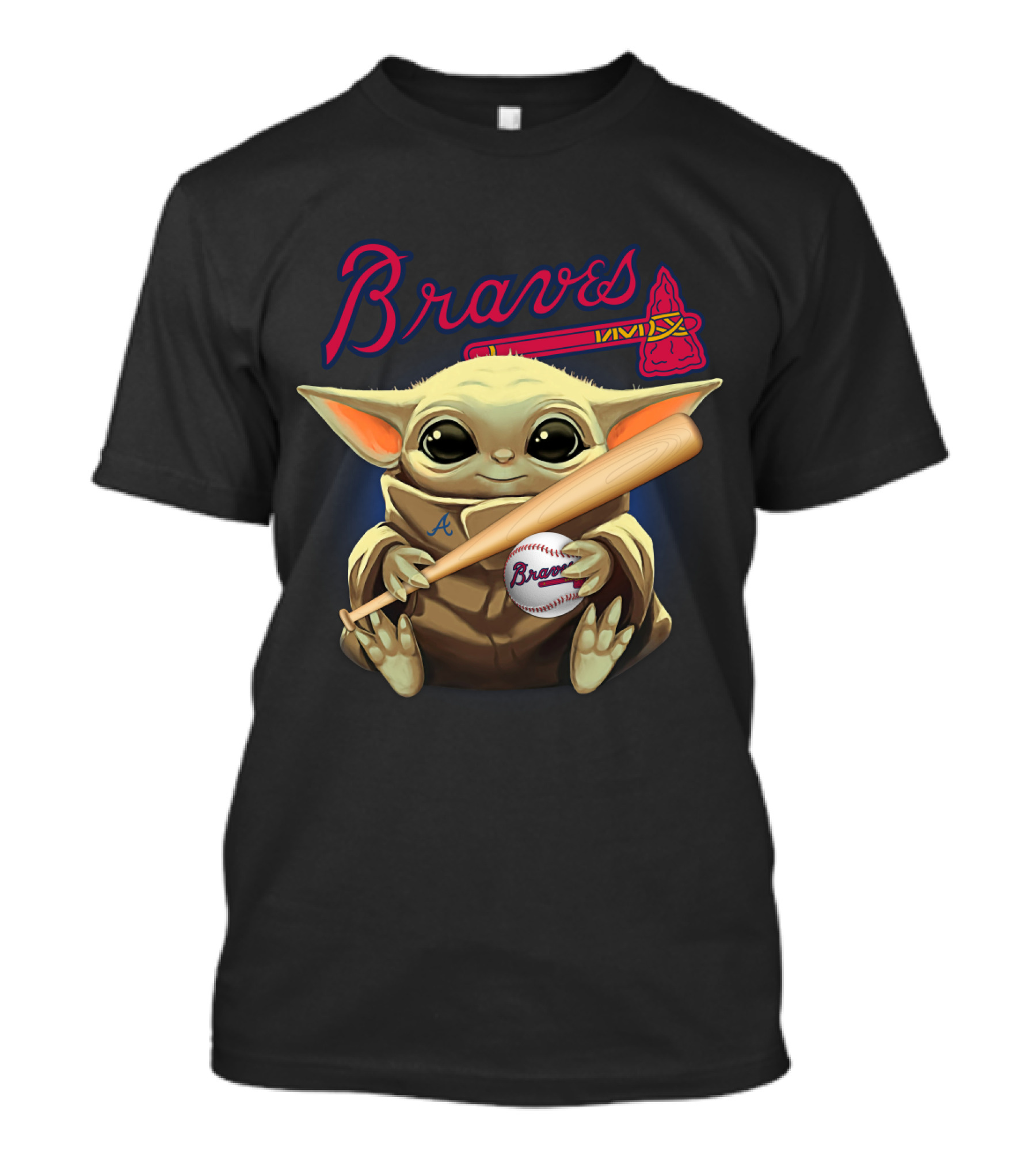 Braves Yoda Atlanta Holding Baseball Bat And Ball T-Shirt
