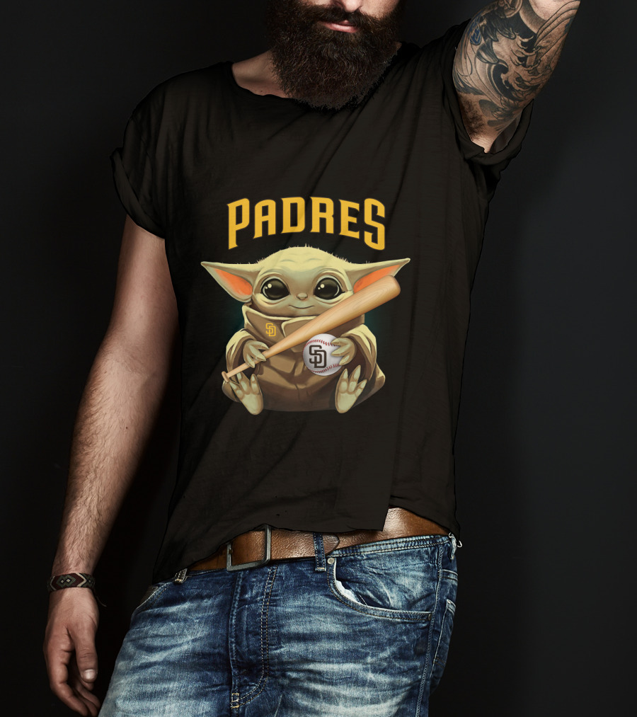 Padres Baby Yoda With Bat And Ball Sd T-Shirt