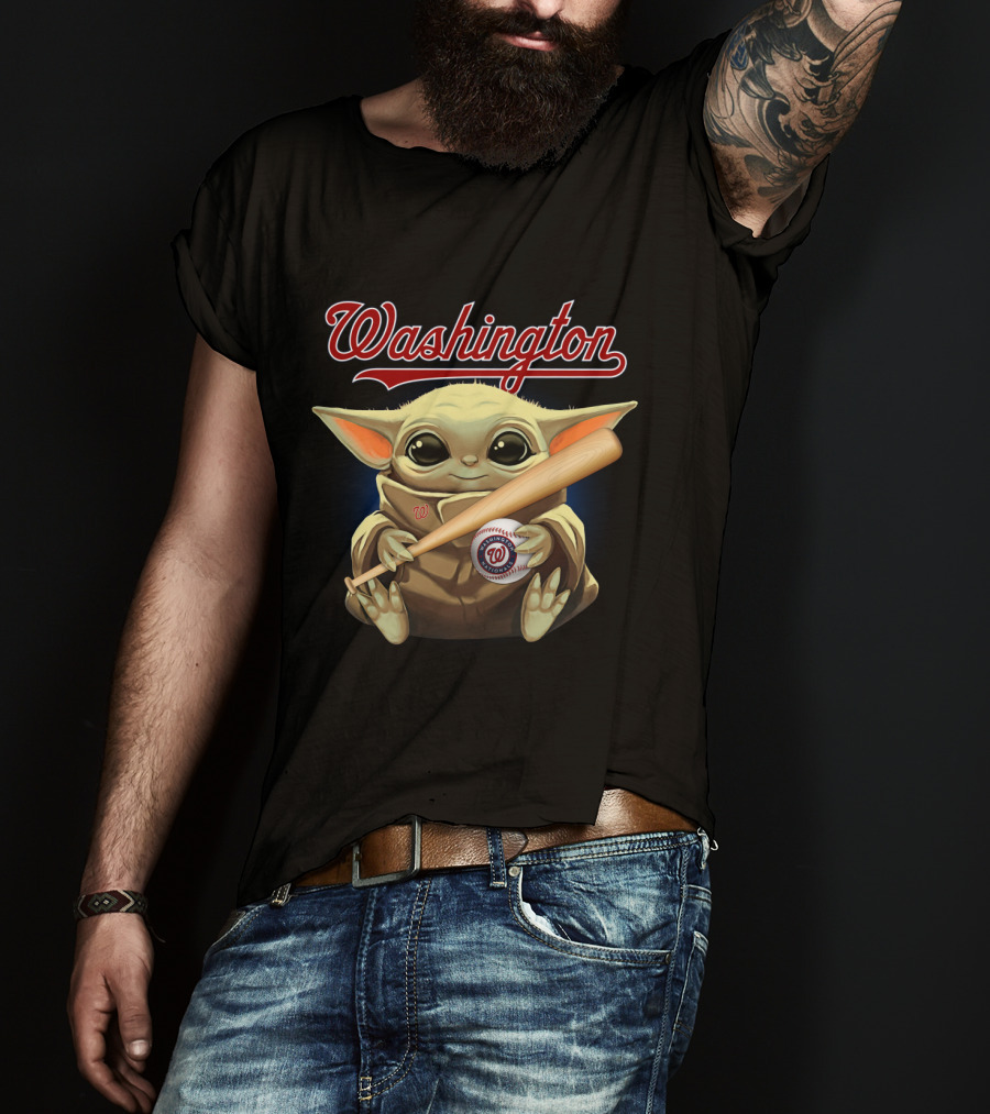 Washington Nationals Baby Yoda Baseball Bat And Ball T-Shirt
