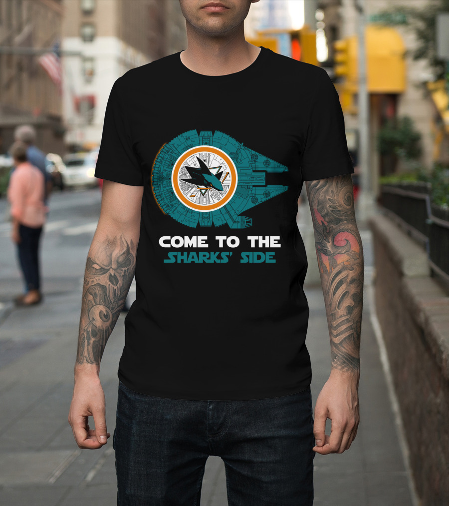 Come To The Sharks' Side San Jose Sharks Millennium Falcon T-Shirt